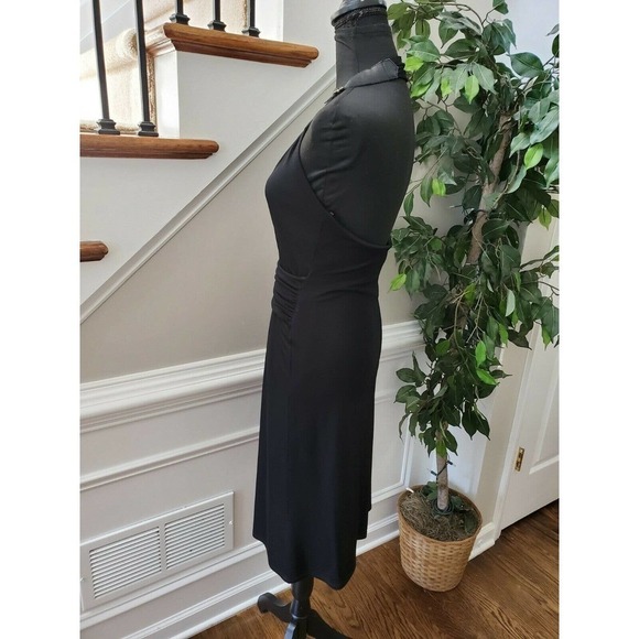 Laundry Women's Solid Black Rayon Halter V-Neck Knee Length Dress Size 4 - Picture 6 of 12